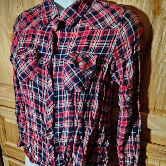 Route 66 Plaid Button-Up Shirt – Juniors Small, Long Sleeve, Roll Tab - Picture 3 of 8